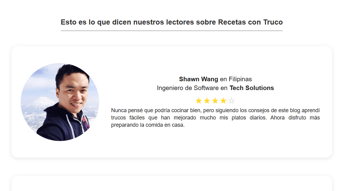 Vista previa de Valoración Receta